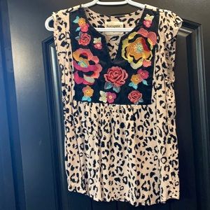 Savannah Jane leopard and embroidered top